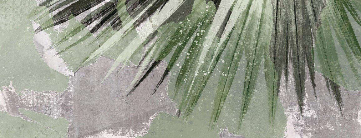 Grey palm retro panoramic wallpaper