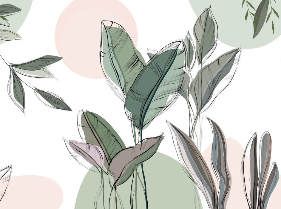 Papier peint panoramique végétal graphique vert, XXL, tendance