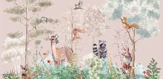 Children's bedroom wallpaper magic nature pink