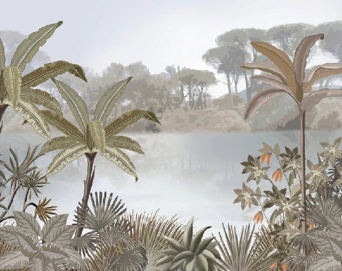 Restaurant wallpaper jungle painting trend