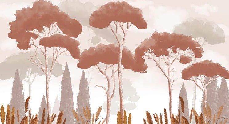 Terracotta cypress, pine and pampas grass wallpaper