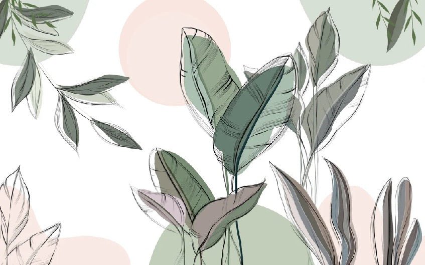 Papier peint panoramique végétal graphique vert, XXL, tendance