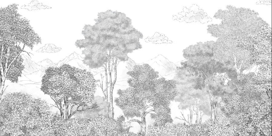 Forêts et Monts Crayonnés panoramic wallpaper