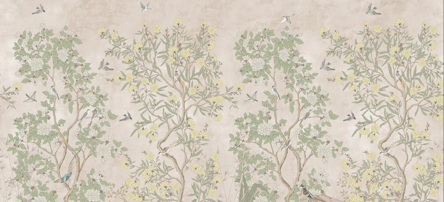 Panoramic wallpaper with Chinese garden motif