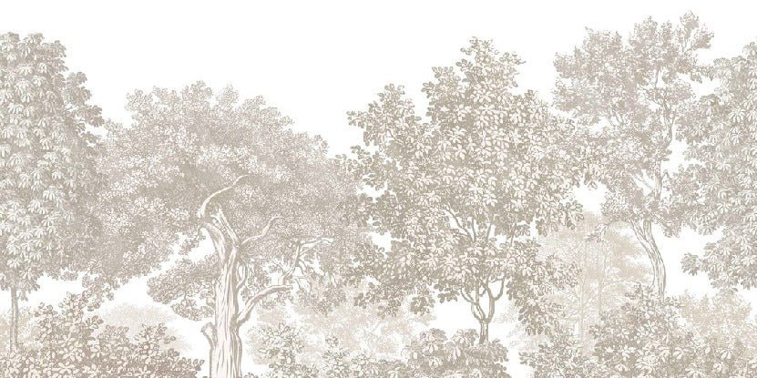 Landscape wallpaper forest engraving beige