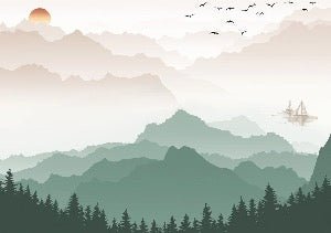 Mountain in mist wallpaper terracotta