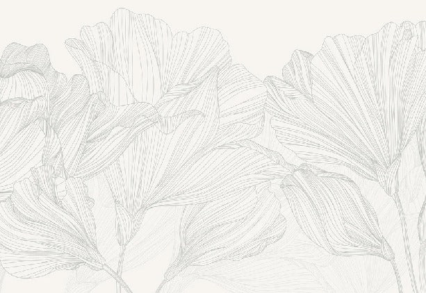 Papier peint panoramique gris et blanc valse des fleurs, XXL, tendance