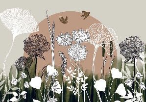 Panoramic wallpaper with floral illustration