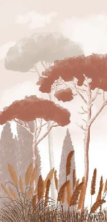 Terracotta cypress, pine and pampas grass wallpaper