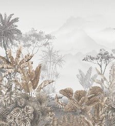 Tropical sepia bathroom wallpaper