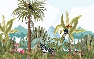 Children's panoramic jungle wallpaper