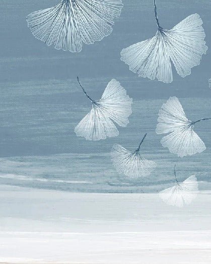 Bathroom wallpaper japandi blue gingko