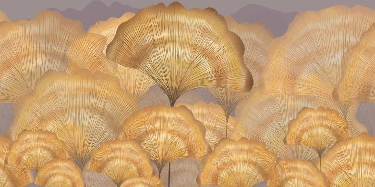 Contemporary ginkgo ochre wallpaper