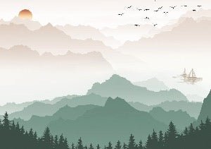 Mountain in mist wallpaper terracotta