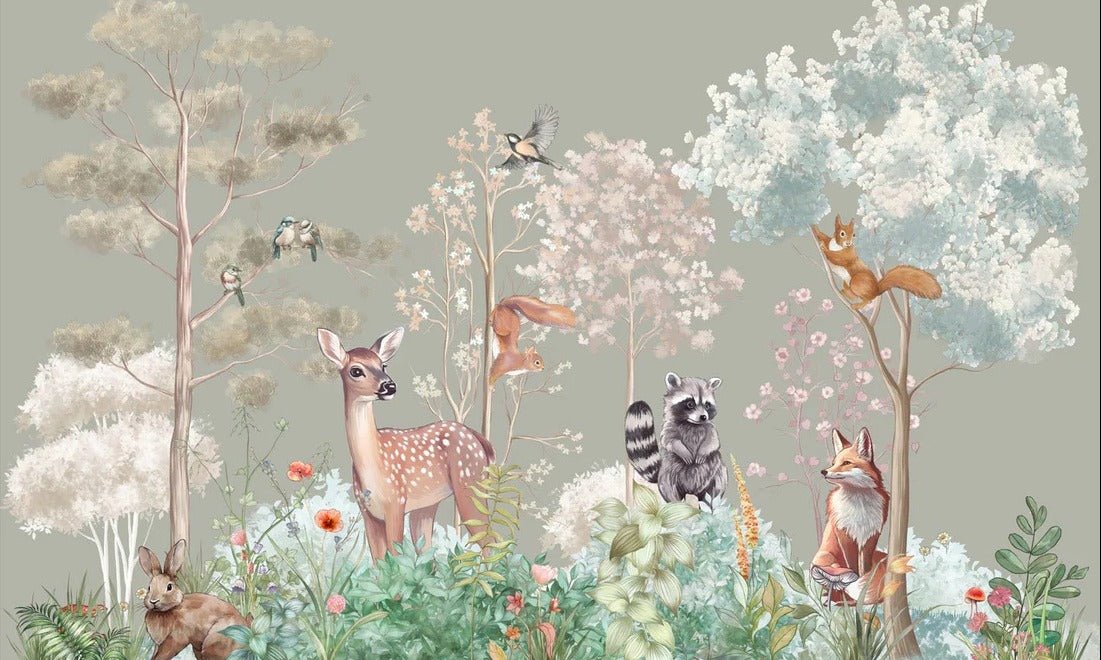 Children's bedroom wallpaper magic nature sage