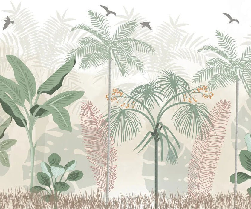 Panoramic pastel jungle wallpaper