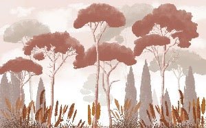 Terracotta cypress pine and pampas grass wallpaper