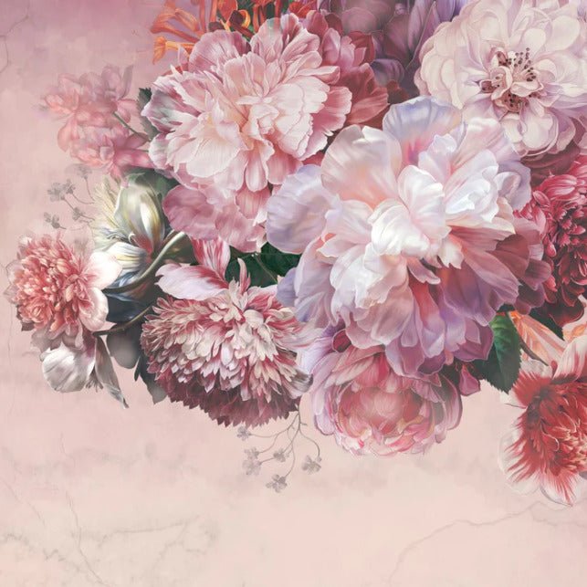 Panoramic peony pink wallpaper