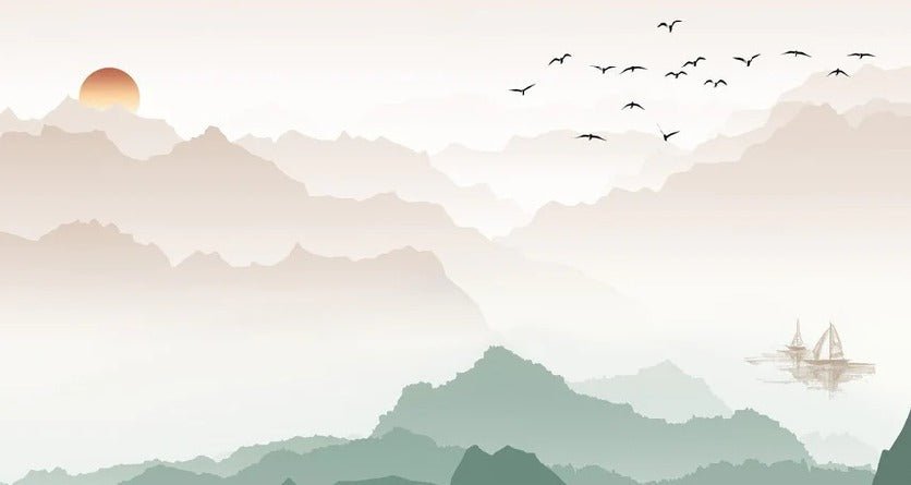 Papier peint montagne dans brume terracotta, XXL, tendance