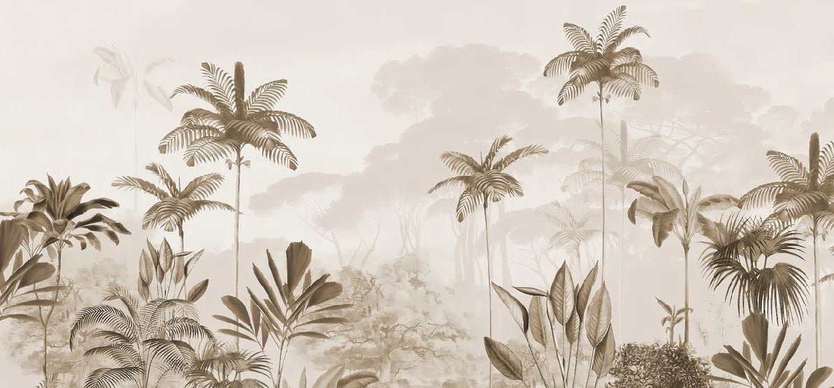 Panoramic jungle eden sepia wallpaper