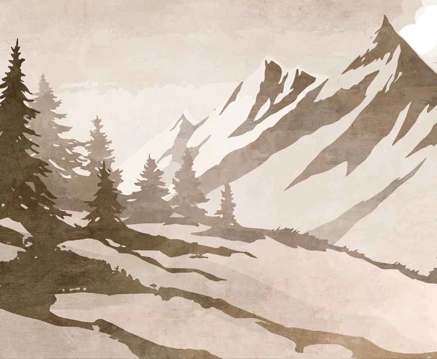 Vintage sepia-toned fir and mountain wallpaper