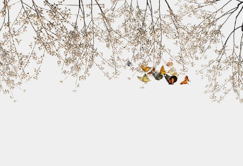 Branch & butterfly living room wallpaper