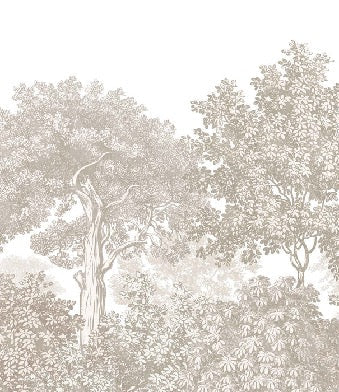 Landscape wallpaper forest engraving beige