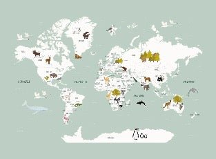 Children's French world map wallpaper green