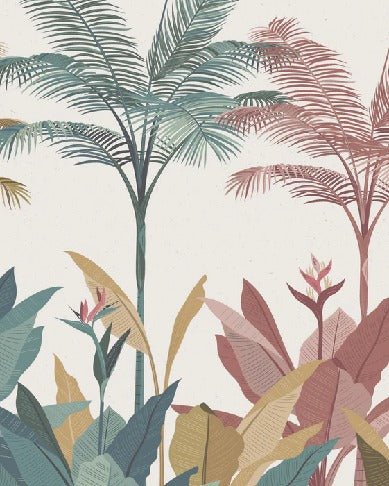 Panoramic colorful jungle wallpaper