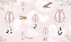Children's bedroom wallpaper Panda nuage rose