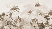 Panoramic jungle eden sepia wallpaper