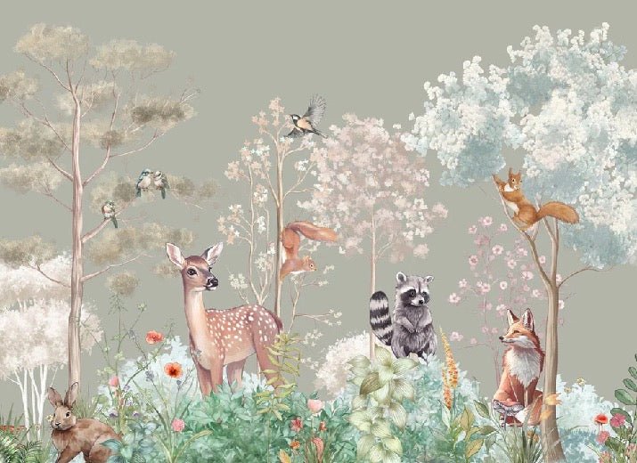 Children's bedroom wallpaper magic nature sage