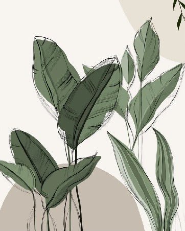 Graphic plant panorama wallpaper taupe