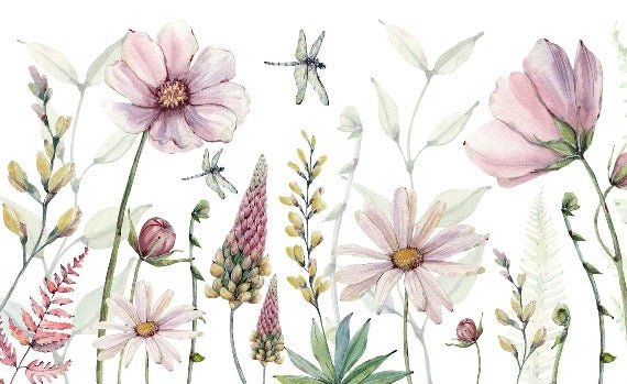Flowers and dragonflies wallpaper