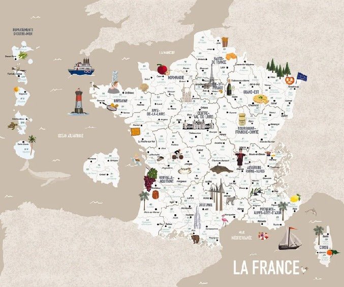Beige French map wallpaper for children