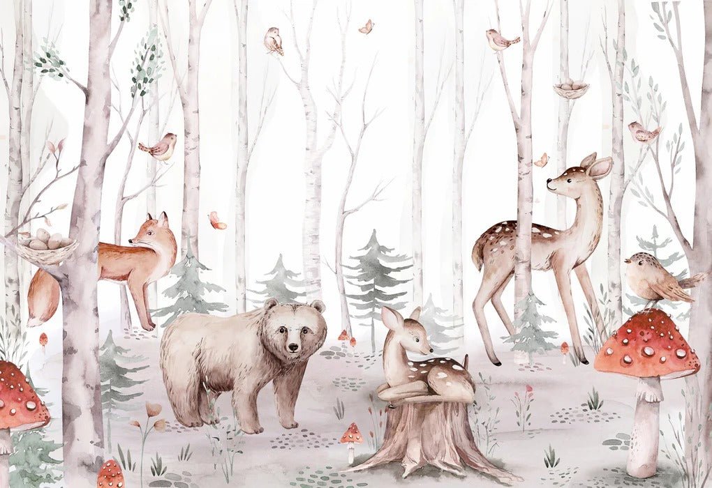 Children's watercolor wallpaper forest animals