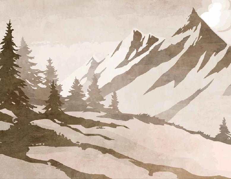 Vintage sepia-toned fir and mountain wallpaper