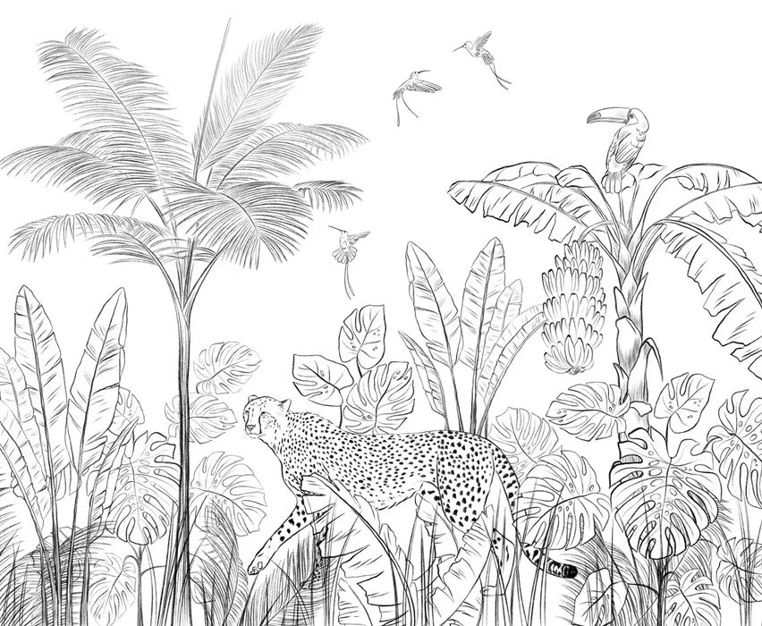 Black and white leopard jungle wallpaper