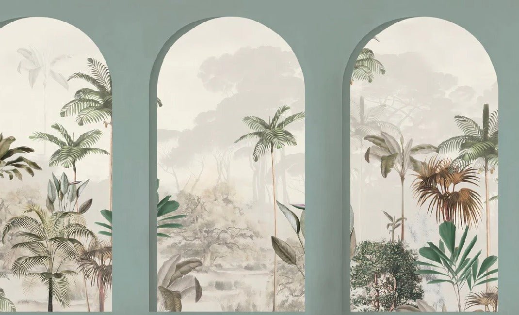 Papier peint arches luxuriantes vert, XXL, tendance
