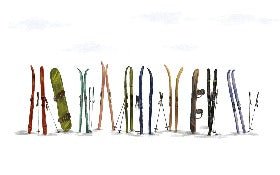 Panoramic wallpaper colorful skis