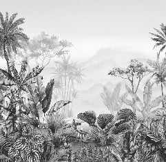 Tropical black and white bathroom wallpaper