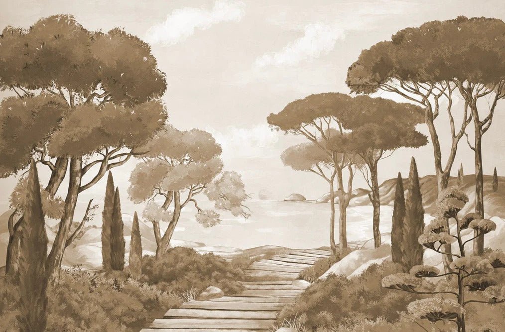 Papier peint balade dans les calanques monochrome, XXL, tendance