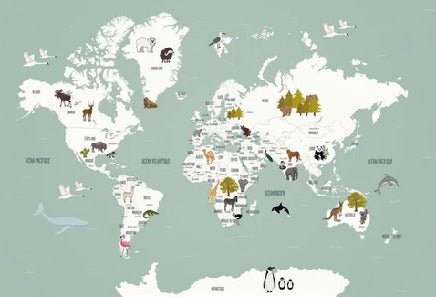 Children's French world map wallpaper green