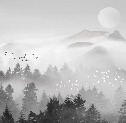 Mountain mystical mist wallpaper