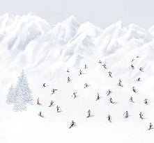 Colorful skiers mountain wallpaper