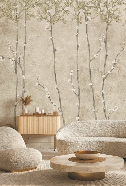 Panoramic wallpaper branches japandi