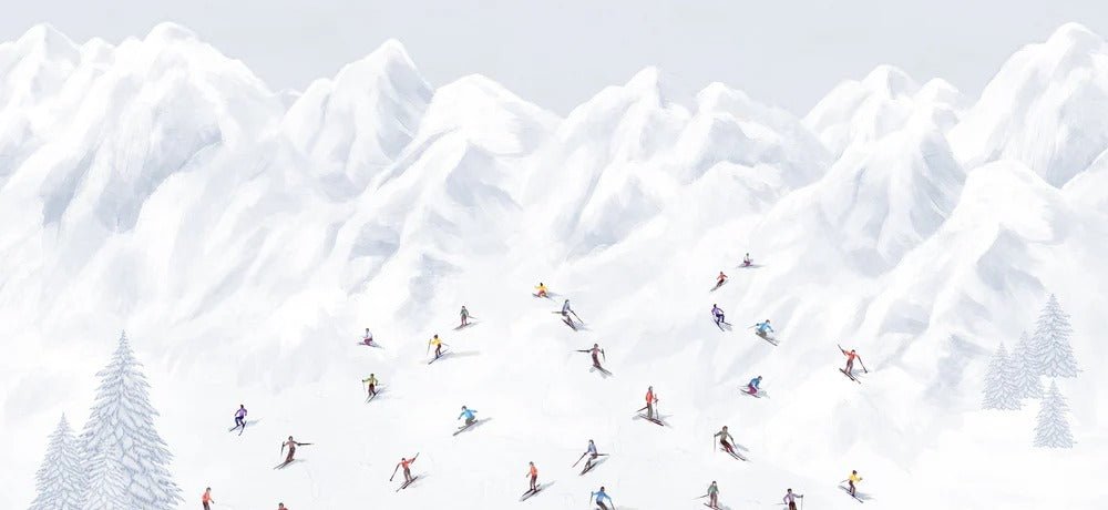 Colorful skiers mountain wallpaper