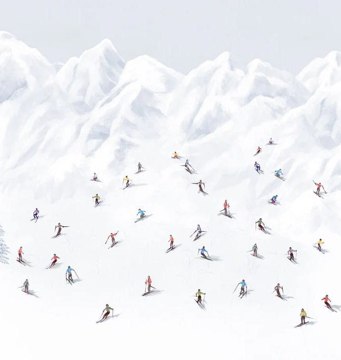 Colorful skiers mountain wallpaper