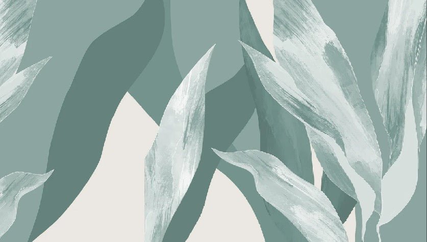 Water green floral fabric panoramic wallpaper