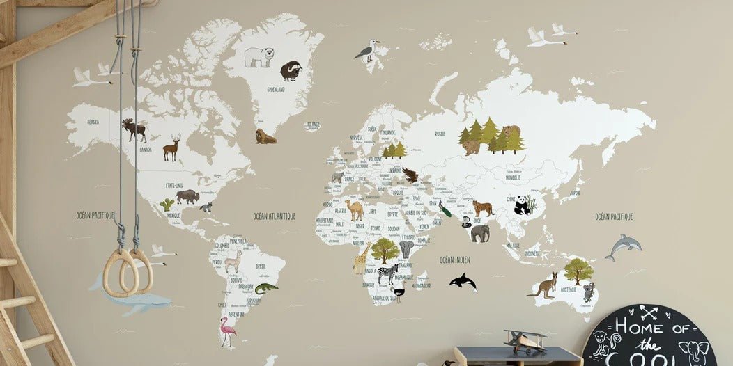 Children's French world map wallpaper